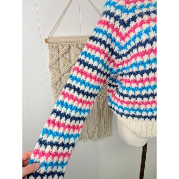 ZARA Multicolor Stripe Chunky Knit Crewneck Sweater Small Cabincore - Picture 7 of 11